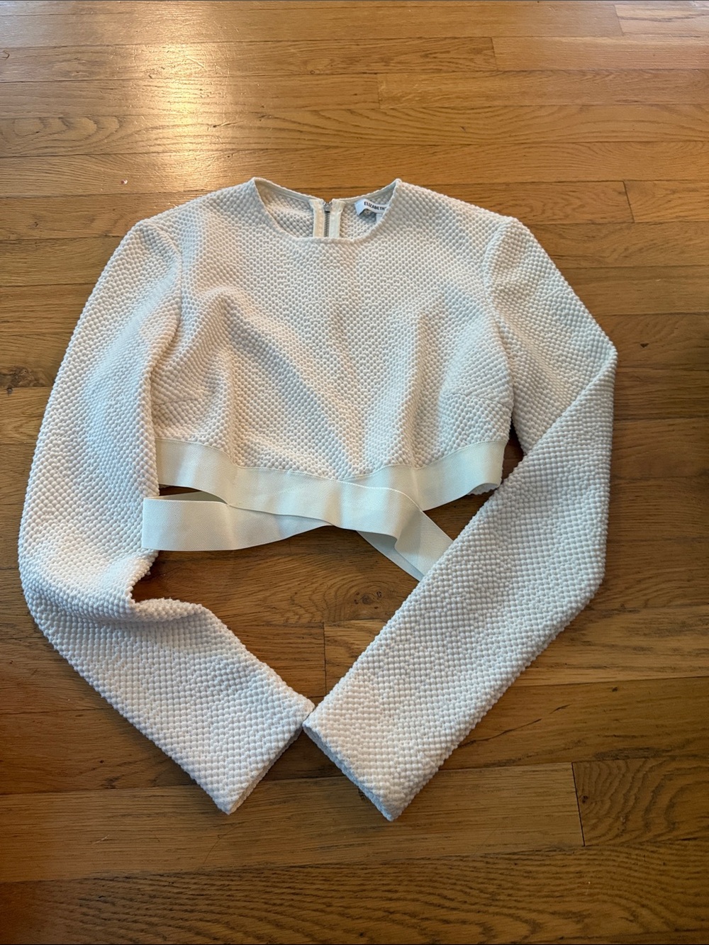 Elizabeth and James Cropped Textured Long-Sleeve Top - White